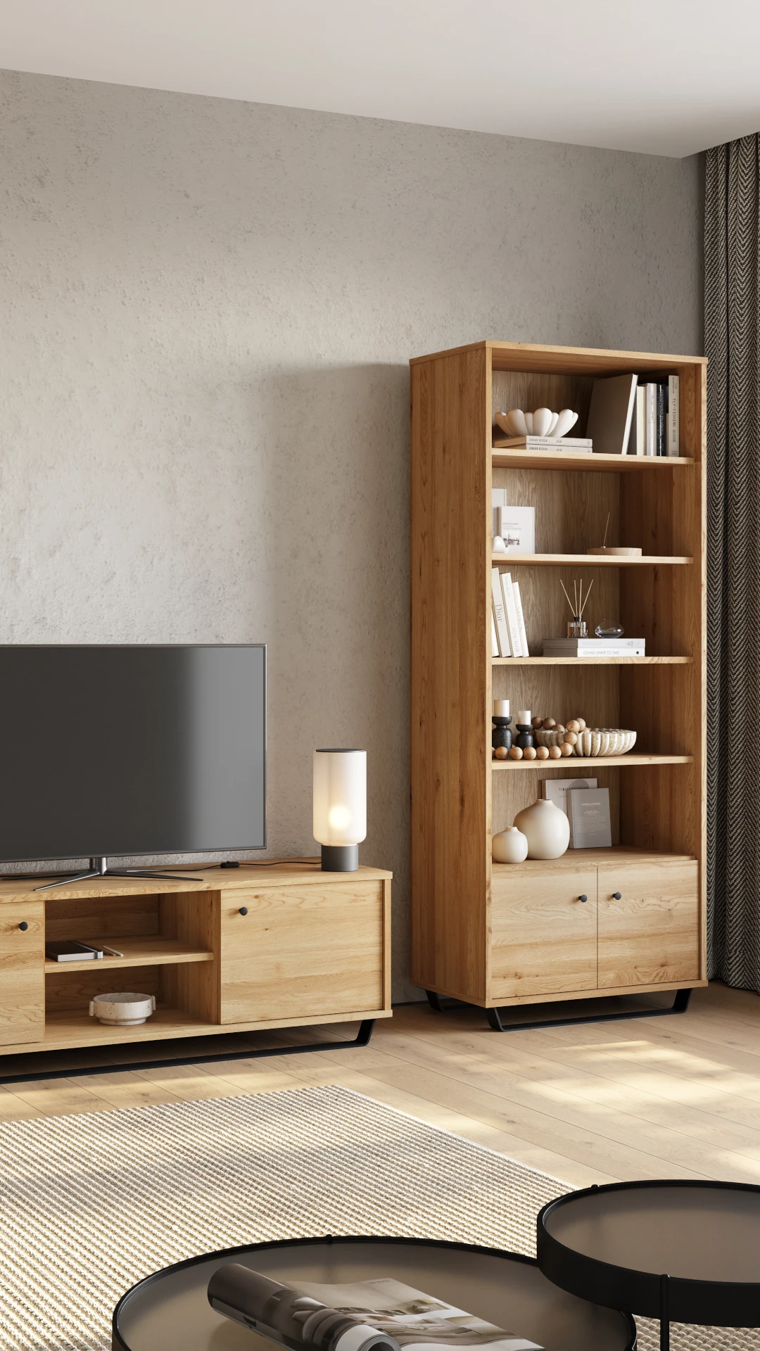 Eichenmöbel mit Stahl Design moderner Render