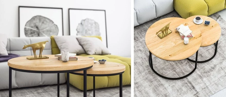 Couchtische Eiche mit Metallfüßen 100% Massivholz