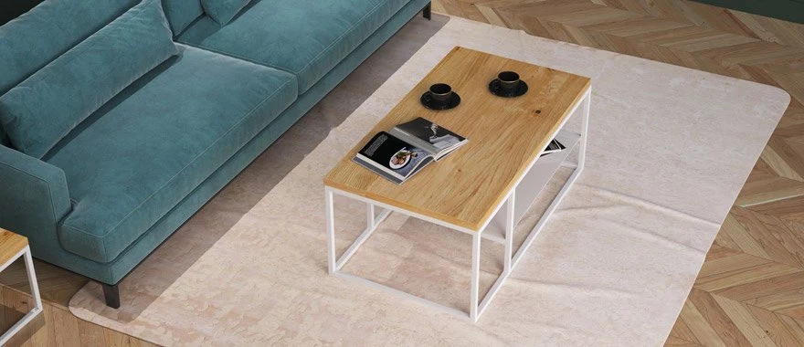 Couchtische Eiche mit Metallfüßen 100% Massivholz 